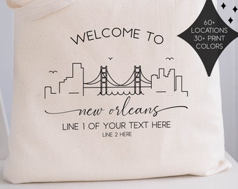 New Orleans Wedding Welcome Wedding Tote Bag - NOLA Bachelorette Party Gift Bags - New Orleans Wedding Favors - New Orleans Skyline Tote