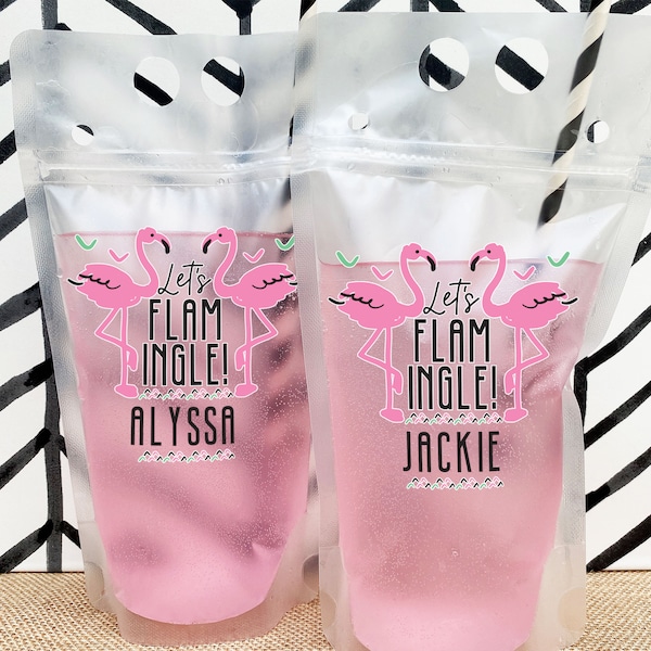Flamingo Drink Pouches - Flamingle Bachelorette Party Favors - Tropical Party Supplies - Personalized Cups - Miami Beach Girls Trip Gifts