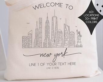 New York Wedding Welcome Tote Bag - Bachelorette Party Gift Bags - New York Wedding Favors - New York Skyline Tote