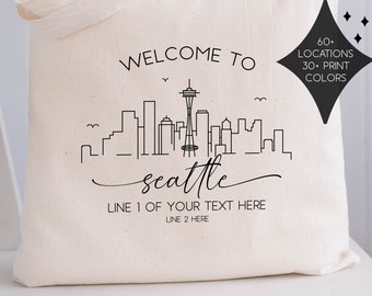 Seattle Wedding Welcome Tote Bag - Seattle Bachelorette Party Gift Bags - Seattle Wedding Favors - Seattle Skyline Tote