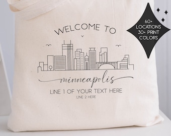 Minneapolis Wedding Welcome Tote Bag - Minneapolis Bachelorette Party Gift Bags - Minneapolis Wedding Favors - Minneapolis Skyline Tote