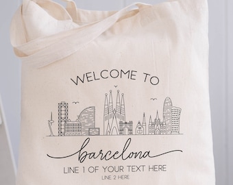 Barcelona Wedding Welcome Tote Bag - Spain Wedding Favors - Barcelona Skyline Tote - Spain Trip