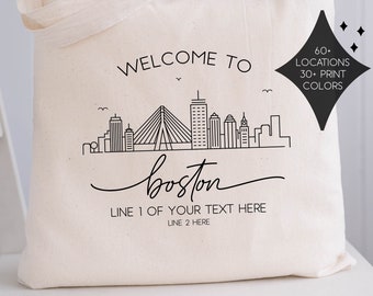 Boston Wedding Welcome Tote Bag - Boston Bachelorette Party Gift Bags - Boston Wedding Favors - Boston Skyline Tote