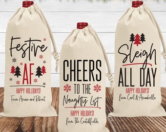 Funny Christmas Wine Bags Personalized Custom Reusable Cloth Wine Gift Bags