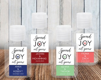 Custom Wedding Hand Sanitizer Labels + 2 oz Bottles (Empty), Personalized Favor Labels - Bulk Party Favors for Guests - Anniversary Party