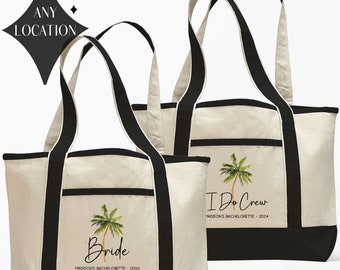 Palm Tree Bachelorette Beach Bags - Custom Beach Bachelorette Party Welcome Bags - Bride Beach Bag - Bridesmaid Boat Tote Bags - I Do Crew