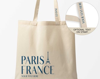 Paris Tote Bags, Custom Canvas Tote Bags for Trip to France, Destination Wedding Welcome Bags, Eiffel Tower Bags, Personalized Paris Gifts