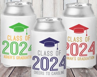 2024 Graduation Party Favors - Custom Can Cozies in your School Colors - College Graduation Party Supplies - Bulk Skinny Can Cooler Sleeves
