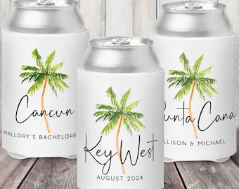 Palm Tree Can Coolers, Beach Wedding Favors, Personalized Can Cozies, Tropical Party Supplies, Custom Can Coolers for Destination Wedding