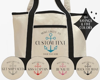 Most Likely To Cruise Boat Totes - Custom Cruise Tote Bags - Cruise Gifts for Group Trip - Large Canvas Beach Tote Bags for Cruise Vacation