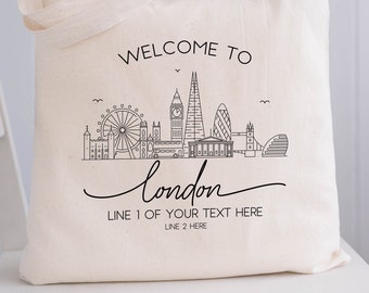 London Wedding Welcome Tote Bag - London Wedding Favors - London Skyline Tote - London Trip