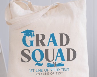 Grad Squad Tote Bags - Custom Graduation Totes - Personalized Bags for Graduation Trip - Graduation Favor Bags - Graduation Gift Bags