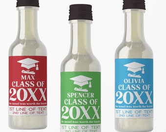 Class of 2024 Graduation Favors - Custom Mini Liquor Bottles and Labels - Graduation Party Favor Stickers - Shot Bottle Decals