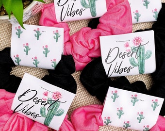 Desert Vibes Scrunchies - Scottsdale Bachelorette Party Favors - Hair Scrunchies & Tags - Cactus Party Supplies - Bulk Succulent Favors