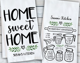Custom Dish Cloth Set with Leaf & Heart - Home Sweet Home Decor for Kitchen - Personalized Tea Towels - Modern Country Kitchen Dish Towels