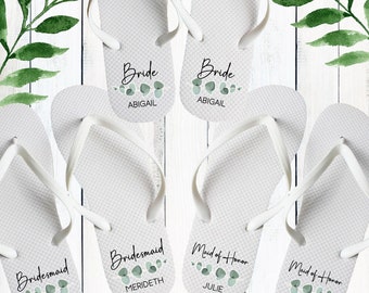 Bridesmaid Flip Flops, Personalized Bridal Party Gifts, Eucalyptus Wedding Flip Flops for I Do Crew, Custom Bridesmaid Sandals, Bride Thongs