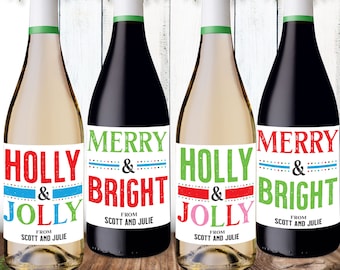 Holiday Wine Labels - Personalized Wine Tags - Custom Wine Bottle Stickers - Christmas Party Hostess Gift - Champagne Bottle Gift Wrap