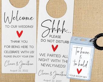 Destination Wedding Favors - Custom Door Hangers + Room Key Holders - Hotel & Resort Welcome Gifts for Guests - Modern Wedding Favors Bulk