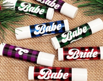 Plaid Bachelorette Lip Balm Favors - Flannel Fling - Bride & Babe Buffalo Check