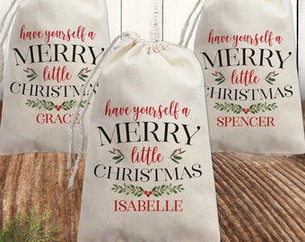 Holiday Gift Bags, Christmas Party Favor Bags, Personalized Christmas Gift Bags, Fabric Christmas Gift Wrap