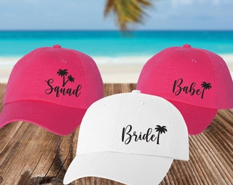 Beach Bachelorette Hats - Tropical Bridal Shower Baseball Caps - Palm Tree Hat - Flamingo Beach Hat - Custom Girls Trip Hats