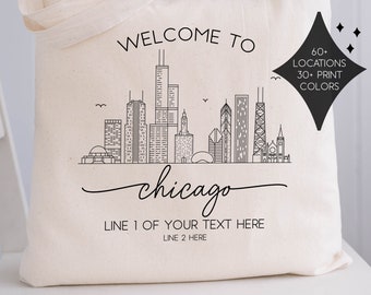 Chicago Wedding Welcome Tote Bag - Bachelorette Party Gift Bags - Chicago Wedding Favors - Chicago Skyline Tote