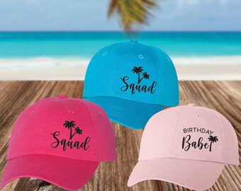 Tropical Birthday Hats for Women - Palm Tree Beach Hats - Flamingo Baseball Hats - Beach Birthday Hats - Birthday Squad Gifts