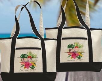 Tropical Beach Bag - Personalized Large Canvas Beach Tote Bags - Hawaii Beach Bags with Names - Jamaica Gifts - Mexico Trip Beach Carryall