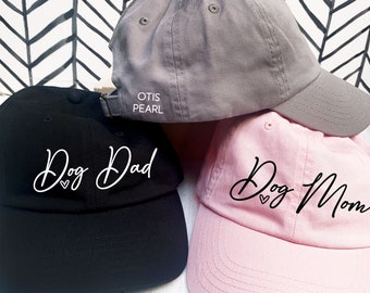 Dog Mom Hat + Dog Dad Hat, Custom Baseball Caps, Dog Lover Gifts for New Puppy Parents, Dog Mom Gifts, Personalized Dog Name Gifts for Women