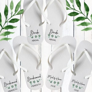 Bridesmaid Flip Flops, Personalized Bridal Party Gifts, Eucalyptus Wedding Flip Flops for I Do Crew, Custom Bridesmaid Sandals, Bride Thongs