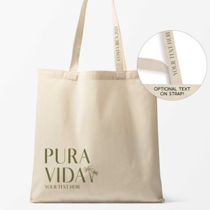 Pura Vida Tote Bags for Costa Rica Wedding - Custom Costa Rican Welcome Bags - Personalized Bachelorette Bags