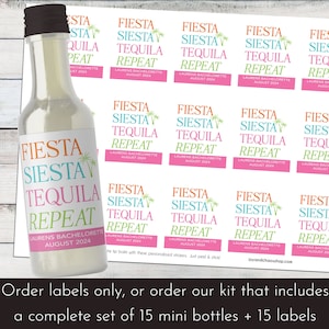 Fiesta Party Favors, Custom Mini Shot Bottles + Labels, Small Liquor Bottles, Fiesta Siesta Tequila Stickers for Final Fiesta Bachelorette