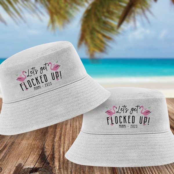 Custom Beach Hats - Final Flamingle Bachelorette Party Hats - Girls Trip Matching Bucket Hats - Adult Birthday Hats - Flocked Up Flamingo