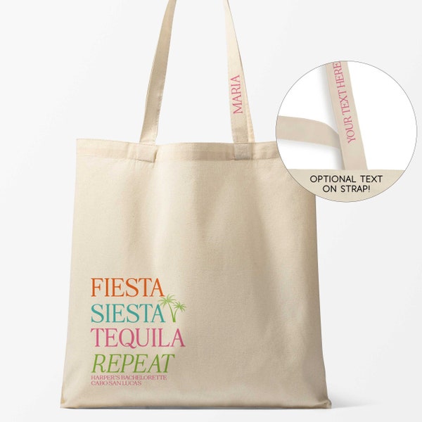 Fiesta Bags for Mexico Trip, Fiesta Siesta Tequila Repeat Custom Tote Bags, Final Fiesta Bachelorette Personalized Totes for Mexico Vacation