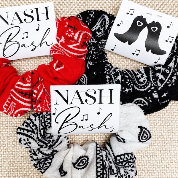 Nashville Bachelorette Scrunchies - Bandana Print Hair Ties for Nash Bash - Nashty Birthday Party Favors - Nashville Girls Trip Gifts