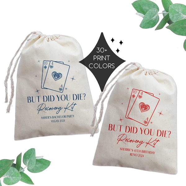Sacs pour kit gueule de bois Vegas | Mais avez-vous mort Kits de récupération | Cadeaux pour enterrement de vie de jeune fille ou de garçon