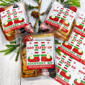 Funny Christmas Recovery Kit Labels - Hangover Survival Kit Bags - Got Elfed Up Adult Christmas Party Favors - Custom Holiday Stickers Set