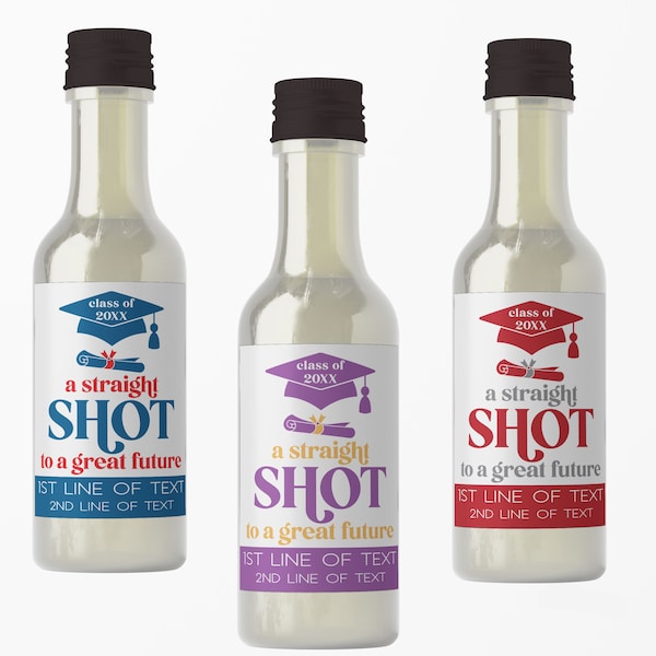 Graduation Shot Bottles - Mini Liquor Bottles and Stickers - Graduation Party Favors - Custom Labels for Nips - Class of 2024 Favors