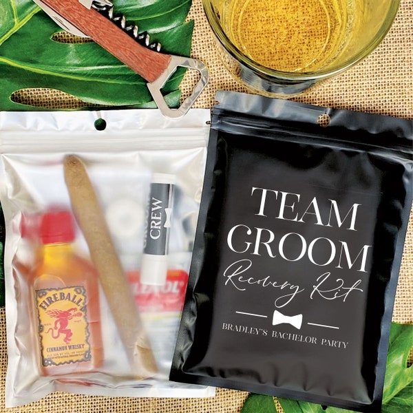 Team Groom Bachelor Party Favors - Custom Hangover Kits for Groomsmen- Bachelor Party Recovery Kits + Supplies - Wedding Party Gift Bags