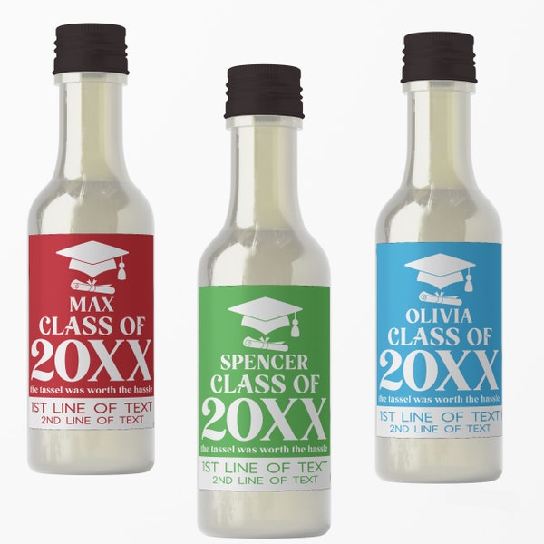 Class of 2024 Graduation Favors - Custom Mini Liquor Bottles and Labels - Graduation Party Favor Stickers - Shot Bottle Decals