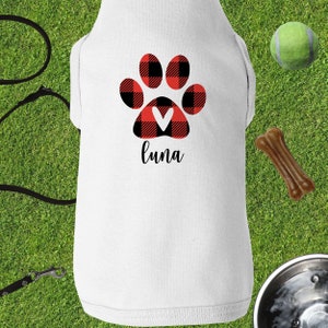 Paw Print Dog Shirt Personalized - Plaid Dog Outfit for Christmas - Custom Pink Dog Shirt with Name - Holiday Dog Clothing - Custom Dog Gift
