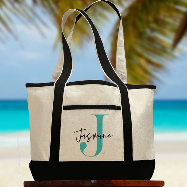 Boho Beach Bags for Women - Monogrammed Beach Totes - Large Canvas Personalized Beach Bags - Girls Trip Gifts - Personalized Vacation Totes