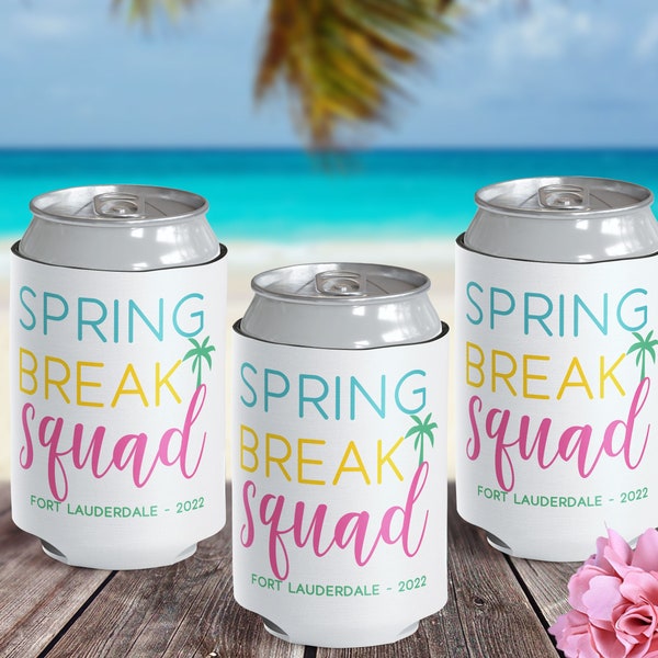 Spring Break 2024 Can Coolers - Beach Can Cozies - Spring Break Squad Accessories - Girls Trip Drink Holder - Skinny Can Sleeves with Names