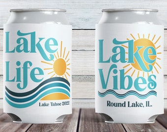 Lake Vibes Can Cozy + Lake Life Can Coolers - Lake Bachelorette Party Favors + Supplies, Lake Girls Trip Gifts - Bulk Lake Custom Can Cozies