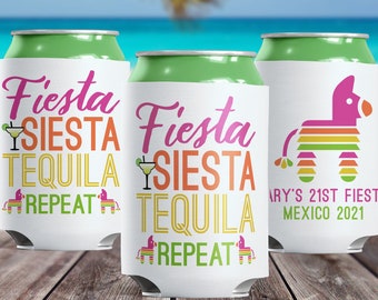 Mexico Bachelorette Party Favors, Final Fiesta Siesta Tequila Custom Can Coolers, Birthday Girls Trip Personalized Drink Hugs Beer Can Cozy