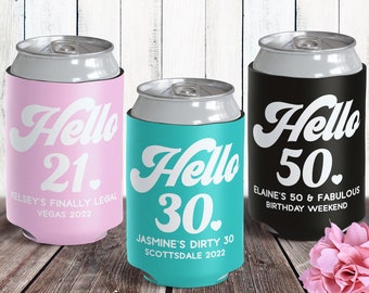 Birthday Can Coolers for Women, Adult Birthday Party Favors, Birthday Girls Trip Custom Can Cozies for 21st, 30th, 35th, 40th, 45th, 50th