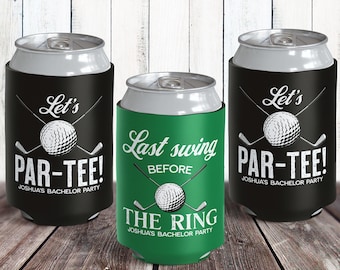 Personalized Golf Bachelor Party Can Coolers - Let's Par Tee Can Cozy