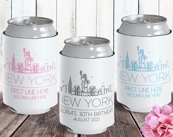 New York Party Favors - Custom New York Wedding Can Cozies - New York Skyline Can Coolers - NYC Bachelorette Party Favors - NY Birthday