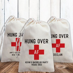 Custom Hangover Kit Bag, Hungover AF, Funny Bachelorette Party Favor Bags, Bachelor Party Favors, Personalized Gift Bag, Wedding Favors