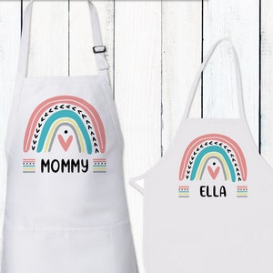 Personalized Matching Apron Set: Rainbow Women's Apron + Toddler Girl, Kids, Teen Apron Baking Gift